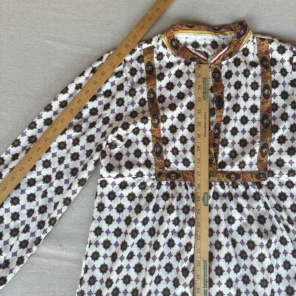 Boho Peasant Dress Womens Size 38 Paisley Geometric Whimsical Hippie Mini - Picture 5 of 10
